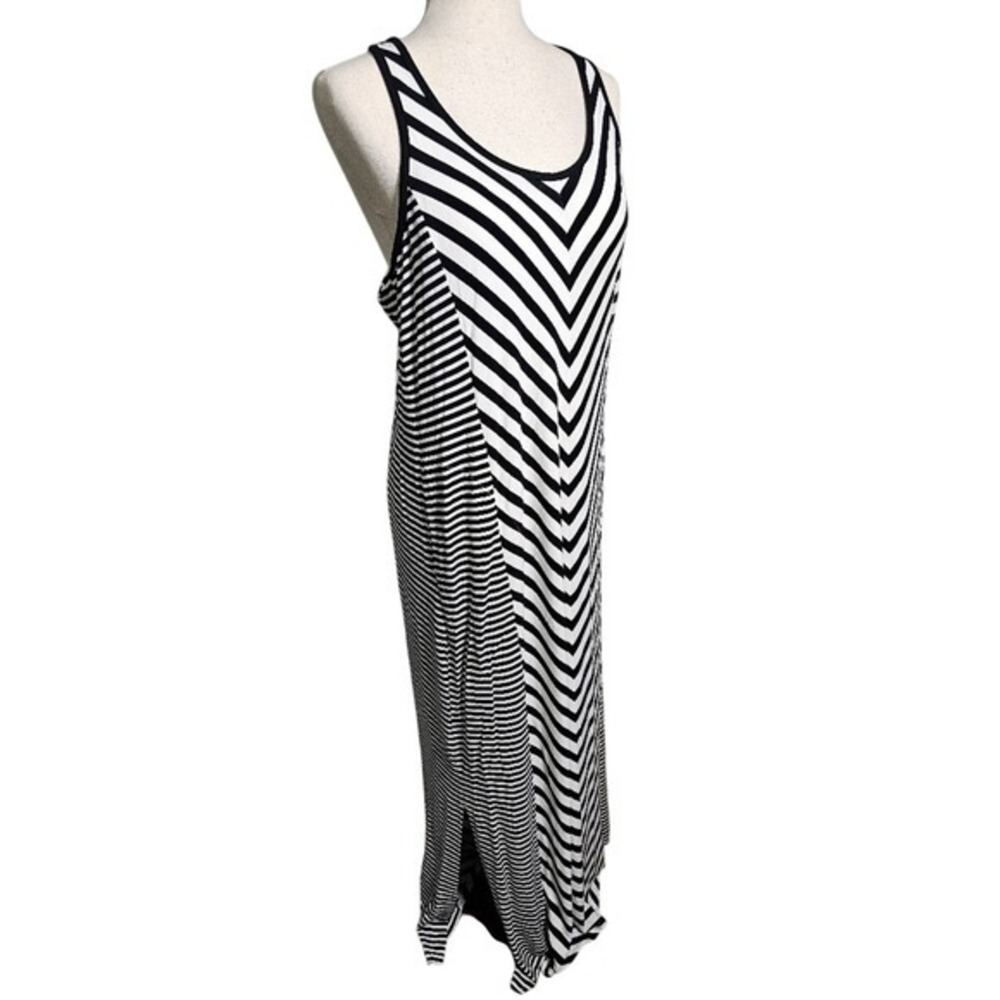 Soma Maxi Striped Rayon Spandex Tank Dress Black and White Racer Back Size Lg